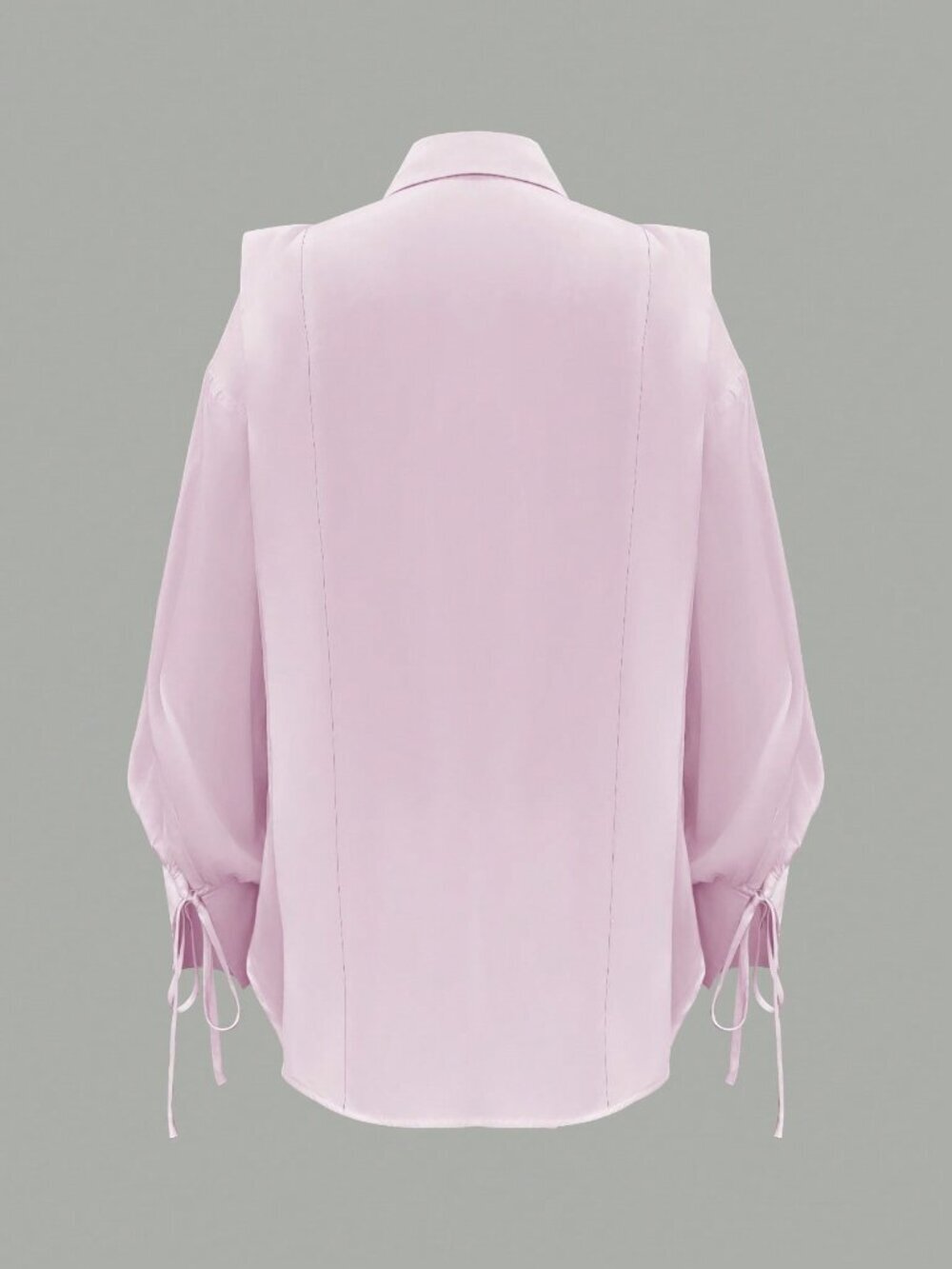 Pink Casual Women's Lapel Long Sleeve Tie Front Woven Shirt Blouse - Picture 2 of 7